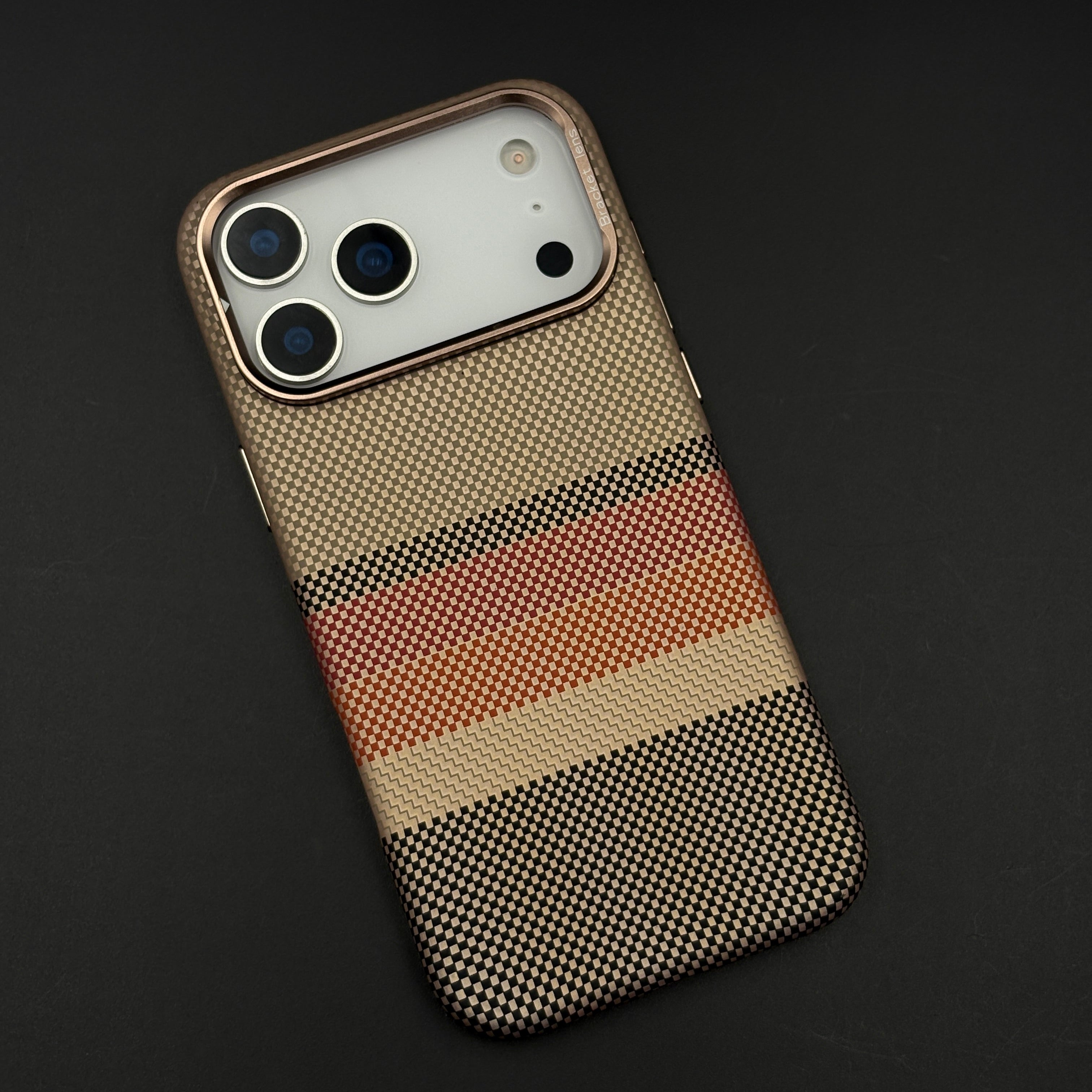 Aramid Multi-Stripe Phone Case Cover Camera Kickstand iPhone 17 Series | Carbon Fibre Feel | Hidden MagSafe | Beige Stripe Design