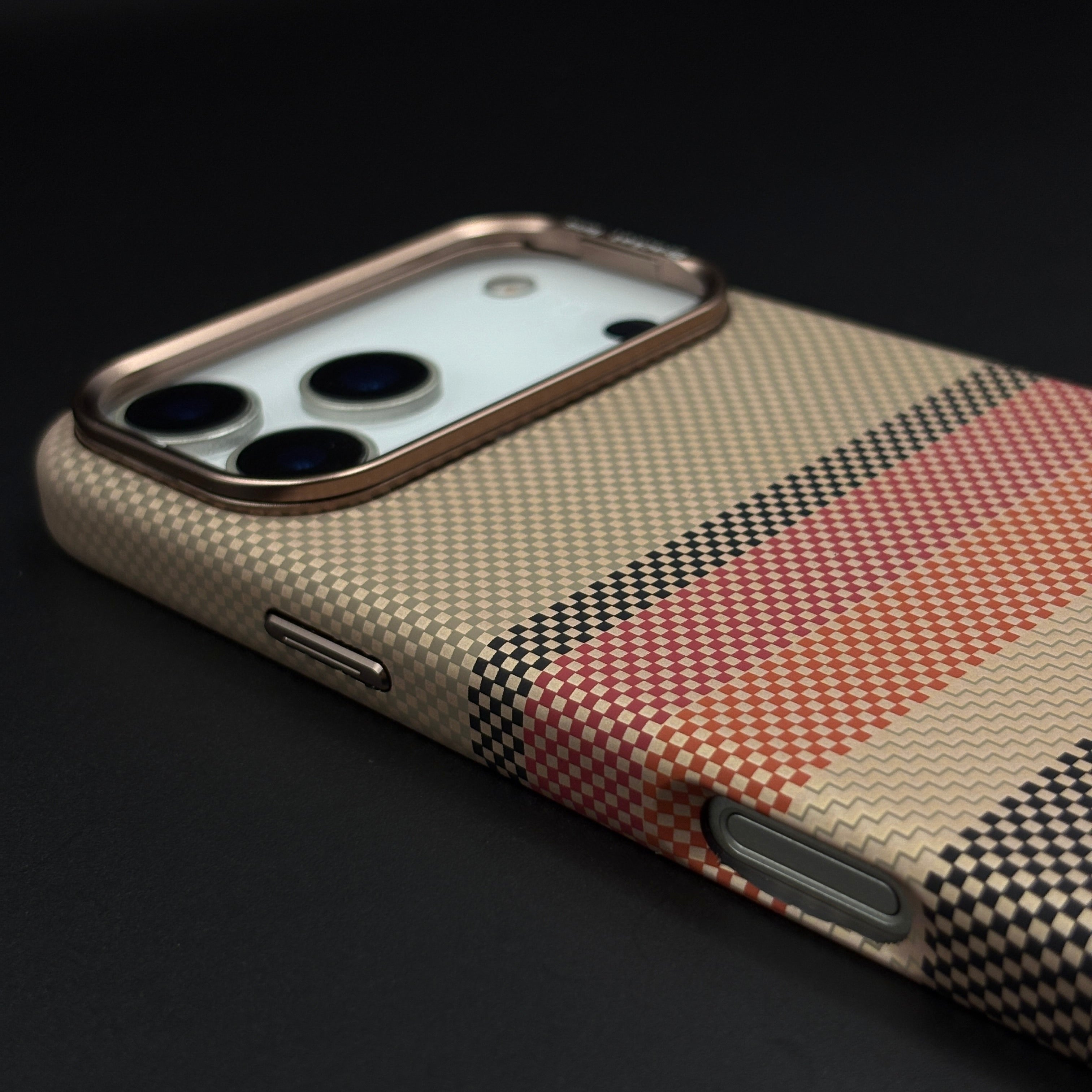 Aramid Multi-Stripe Phone Case Cover Camera Kickstand iPhone 17 Series | Carbon Fibre Feel | Hidden MagSafe | Beige Stripe Design