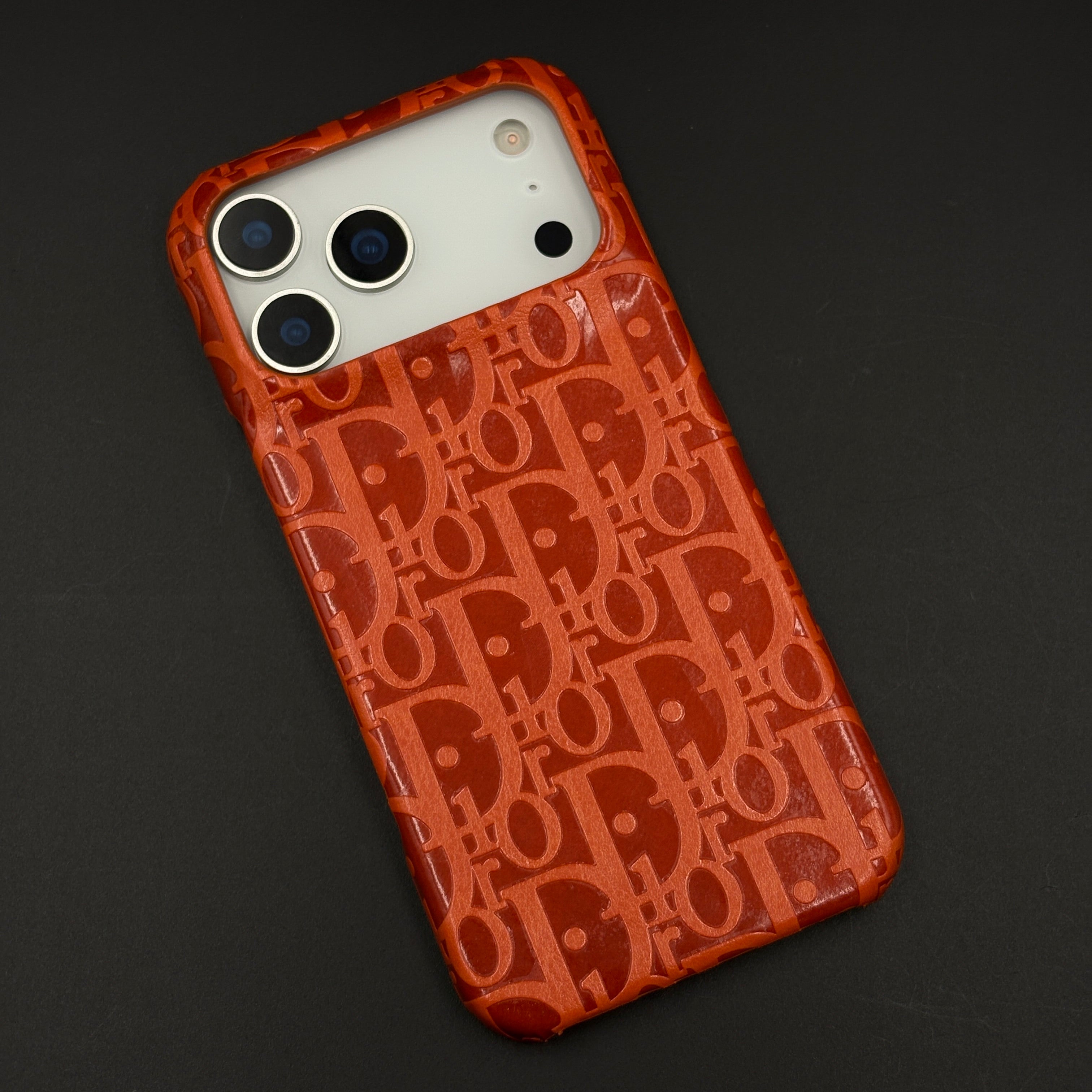 CD Embossed Designer Leather Phone Case Cover for iPhone 17 Series | Premium Craftsmanship