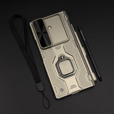 Rugged Armor Ring Stand Case Cover with Camera Slider & Stylus Pen for Samsung Galaxy Z Fold 7