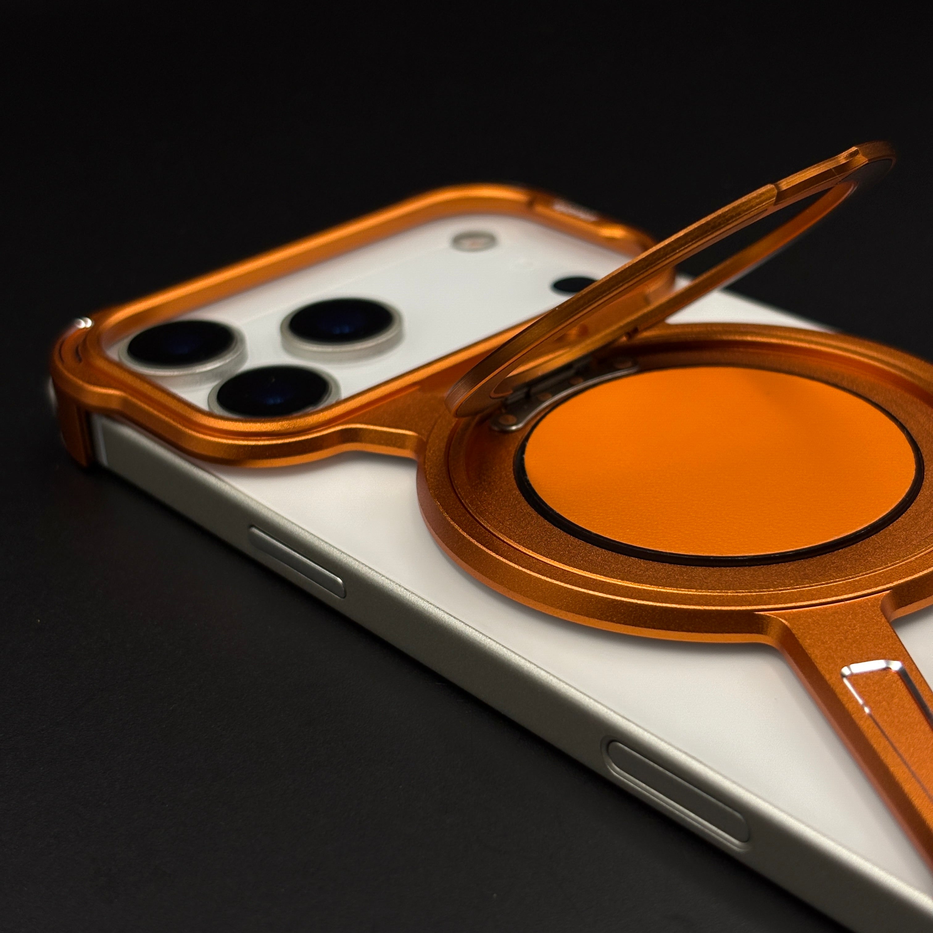 HUHUCASE Metal Bracket Magnetic Phone Case For IPhone 17/16/15/14/13 Pro Max Hollow Heat Dissipation Protective Case (iPhone17pro,Orange