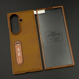 Elegant Stitched Leather Metal Kickstand Case for Samsung Galaxy Z Fold 8 Ultra with Front Screen Guard