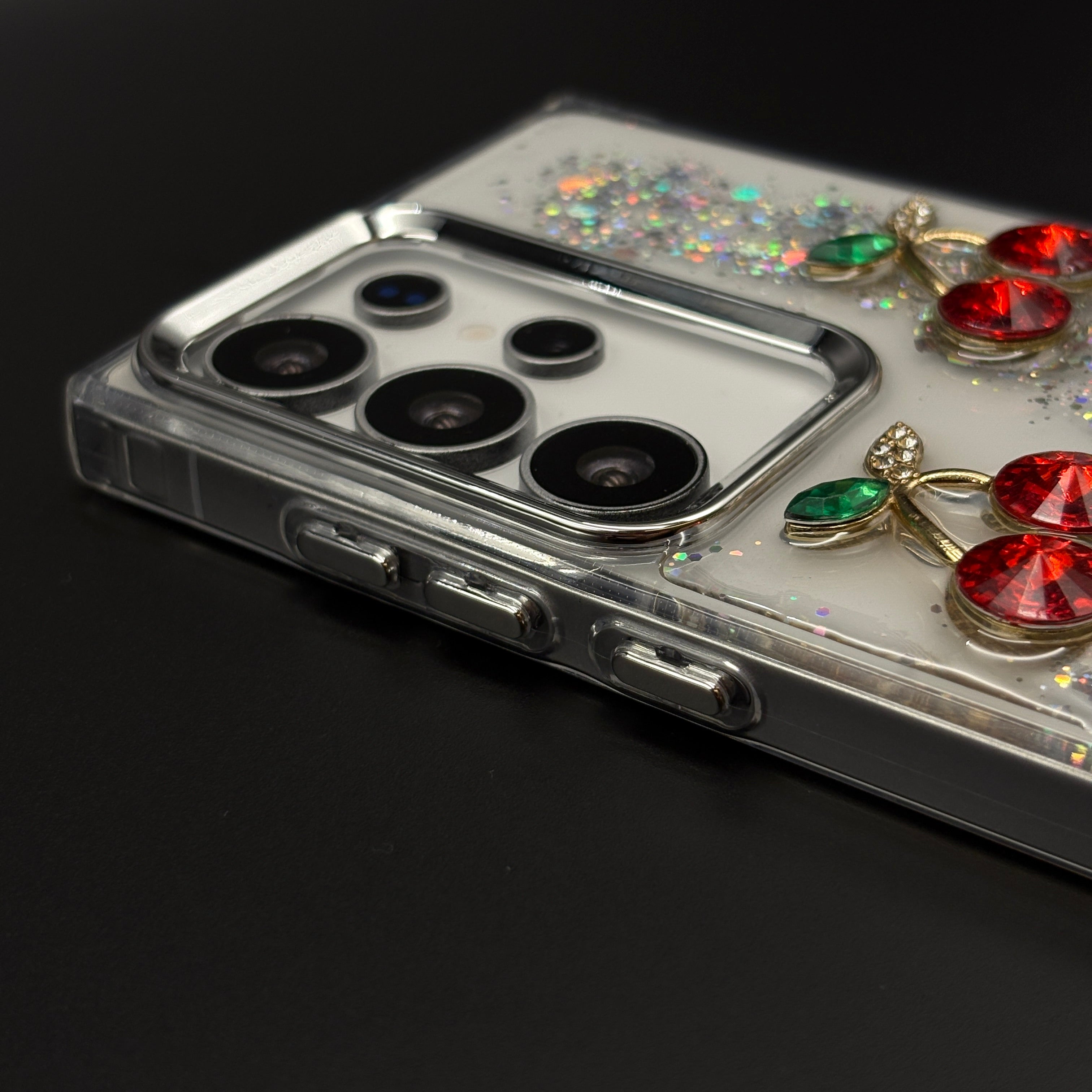 Cherry Shimmer Glitter Phone Case Cover for Samsung Galaxy S24 Ultra | Gemstone 3D Fruit Cover