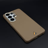 Luxury Leather Raised Gold Bezel Hidden MagSafe Case for Galaxy S26 Ultra