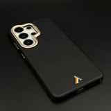 Luxury Leather Raised Gold Bezel Hidden MagSafe Case for Galaxy S26 Ultra