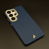 Luxury Leather Raised Gold Bezel Hidden MagSafe Case for Galaxy S26 Ultra