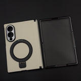 Leather Metal Ring Stand MagSafe Hinge Case with Front Screen Protector for Samsung Galaxy Z Fold 8