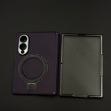 Leather Metal Ring Stand MagSafe Hinge Case with Front Screen Protector for Samsung Galaxy Z Fold 8