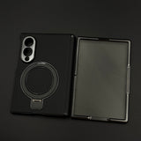 Leather Metal Ring Stand MagSafe Hinge Case with Front Screen Protector for Samsung Galaxy Z Fold 8