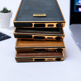 Samsung Galaxy S22 Ultra PU Leather Gold Chrome Plated Case Cover