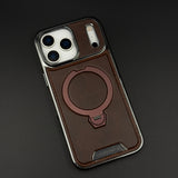 Leather Phone Case Cover with Metal Rotating Stand & MagSafe for iPhone 17 Series | Premium 360° Kickstand Edition