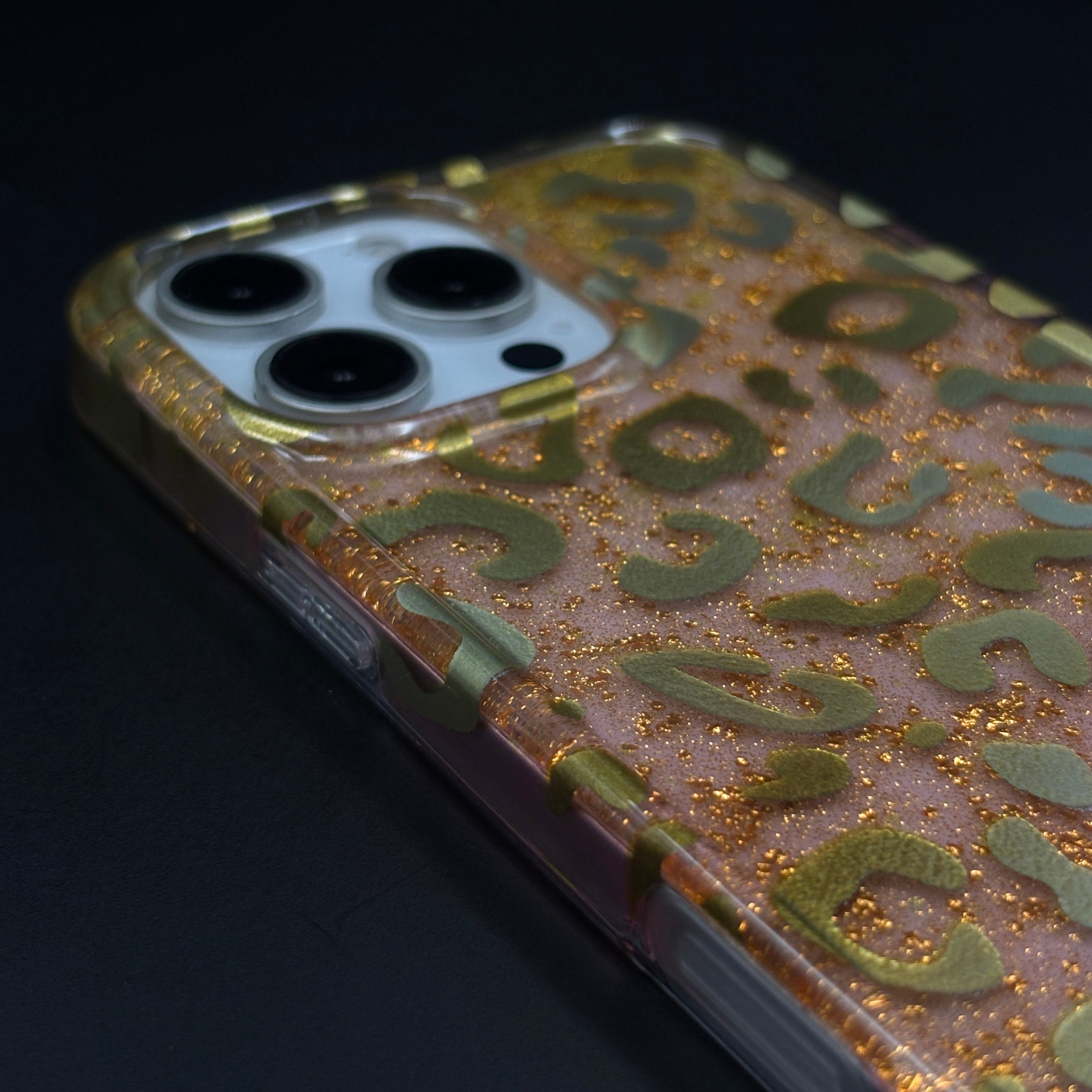 Golden Glitter Leopard Protective Mobile Case Cover for iPhone