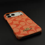 Luxury Monogram Leather CC Case with Metal Charm for iPhone 17 Series