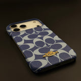 Luxury Monogram Leather CC Case with Metal Charm for iPhone 17 Series