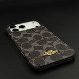 Luxury Monogram Leather CC Case with Metal Charm for iPhone 17 Series