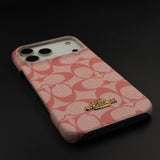 Luxury Monogram Leather CC Case with Metal Charm for iPhone 17 Series