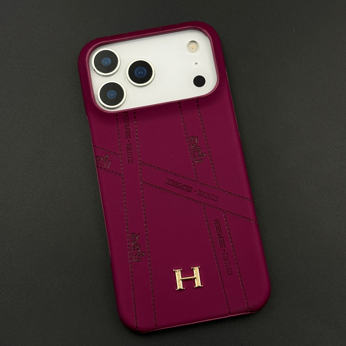 Luxury Leather Case for iPhone 17 Series | HMS‑Inspired Ribbon Design with Gold H Logo