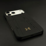 Luxury Leather Case for iPhone 17 Series | HMS‑Inspired Ribbon Design with Gold H Logo