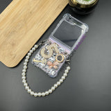 Samsung Galaxy Z Flip 5 Diamond Floral Bow And Key Case With Pearl Holder
