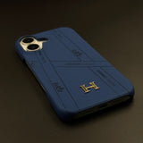 Luxury Leather Case for iPhone 17 | HMS‑Inspired Ribbon Design with Gold H Logo