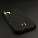 Luxury Leather Case for iPhone 17 | HMS‑Inspired Ribbon Design with Gold H Logo