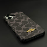 Luxury Monogram Leather CC Case with Metal Charm for iPhone 17