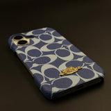 Luxury Monogram Leather CC Case with Metal Charm for iPhone 17