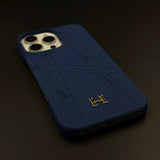 Luxury Leather Case for iPhone 16 Series | HMS‑Inspired Ribbon Design with Gold H Logo
