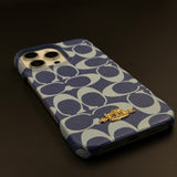Luxury Monogram Leather CC Case with Metal Charm for iPhone 16 Series