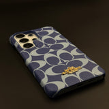 Luxury Monogram Leather CC Case with Metal Charm for Samsung Galaxy S26 Ultra