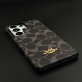 Luxury Monogram Leather CC Case with Metal Charm for Samsung Galaxy S26 Ultra