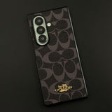Luxury Monogram Leather CC Case with Metal Charm for Samsung Galaxy Z Fold 7