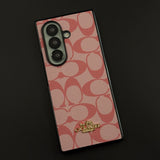 Luxury Monogram Leather CC Case with Metal Charm for Samsung Galaxy Z Fold 7