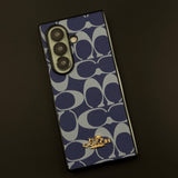 Luxury Monogram Leather CC Case with Metal Charm for Samsung Galaxy Z Fold 7