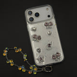 Crystal Bow Charm Clear Case with Beaded Wrist Strap for iPhone 17 Series