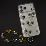 Crystal Bow Charm Clear Case with Beaded Wrist Strap for iPhone 17 Series
