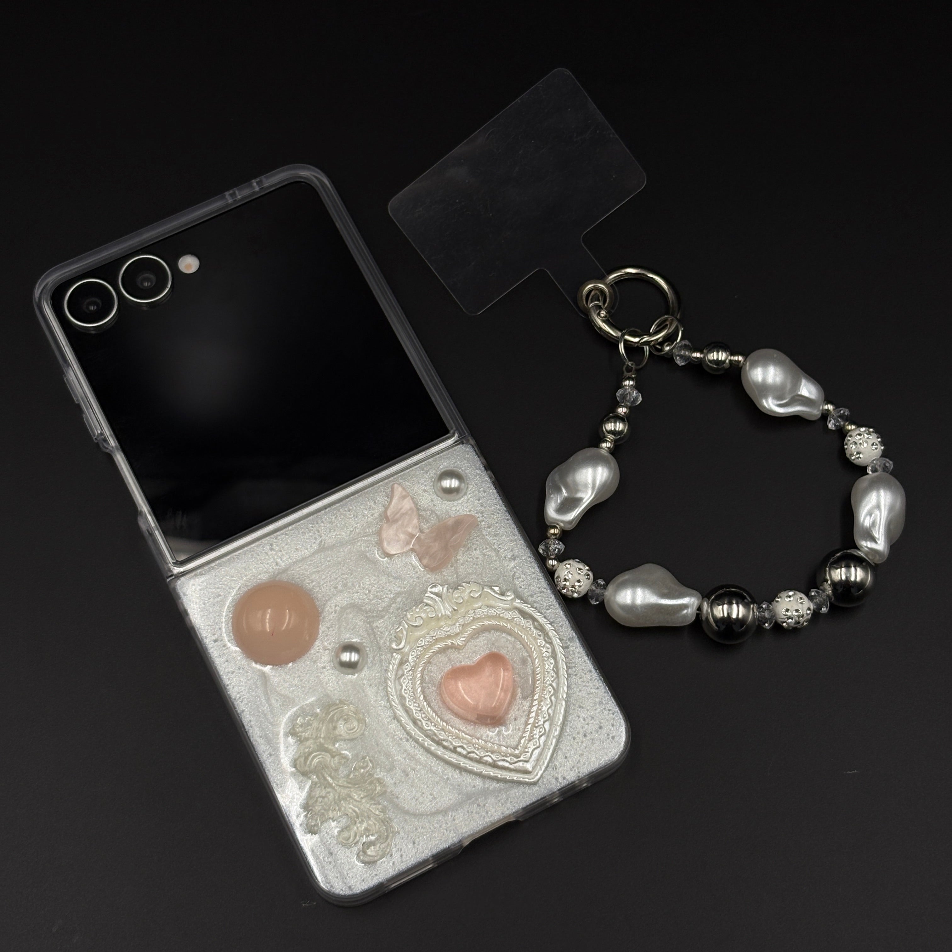Butterfly Heart Pearl Strap Phone Case Cover for Samsung Galaxy Z Flip 7 | Luxury 3D Design Protective Cover