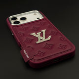 Luxury Fashion Brand Embossed Leather Crystal Emblem Case for iPhone 18 Pro Max