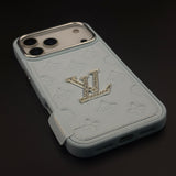 Luxury Fashion Brand Embossed Leather Crystal Emblem Case for iPhone 18 Pro Max