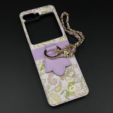 Indian Art Designer Phone Case Cover for Samsung Galaxy Z Flip 6 | Paisley Leather Cover with Chain Strap | Traditional Print