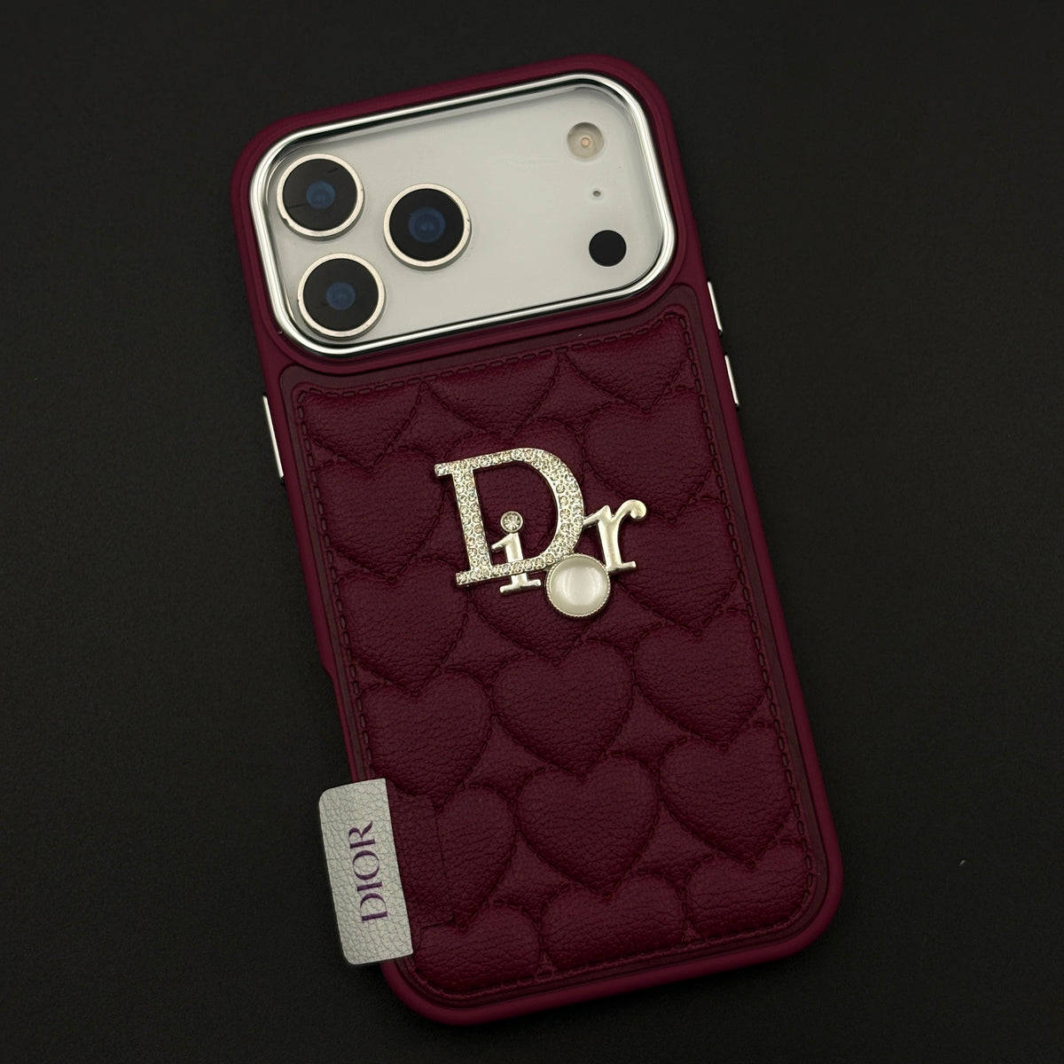 Luxury Heart Quilted Leather Case Cover for iPhone 18 Pro | CD Pearl Diamond Edition