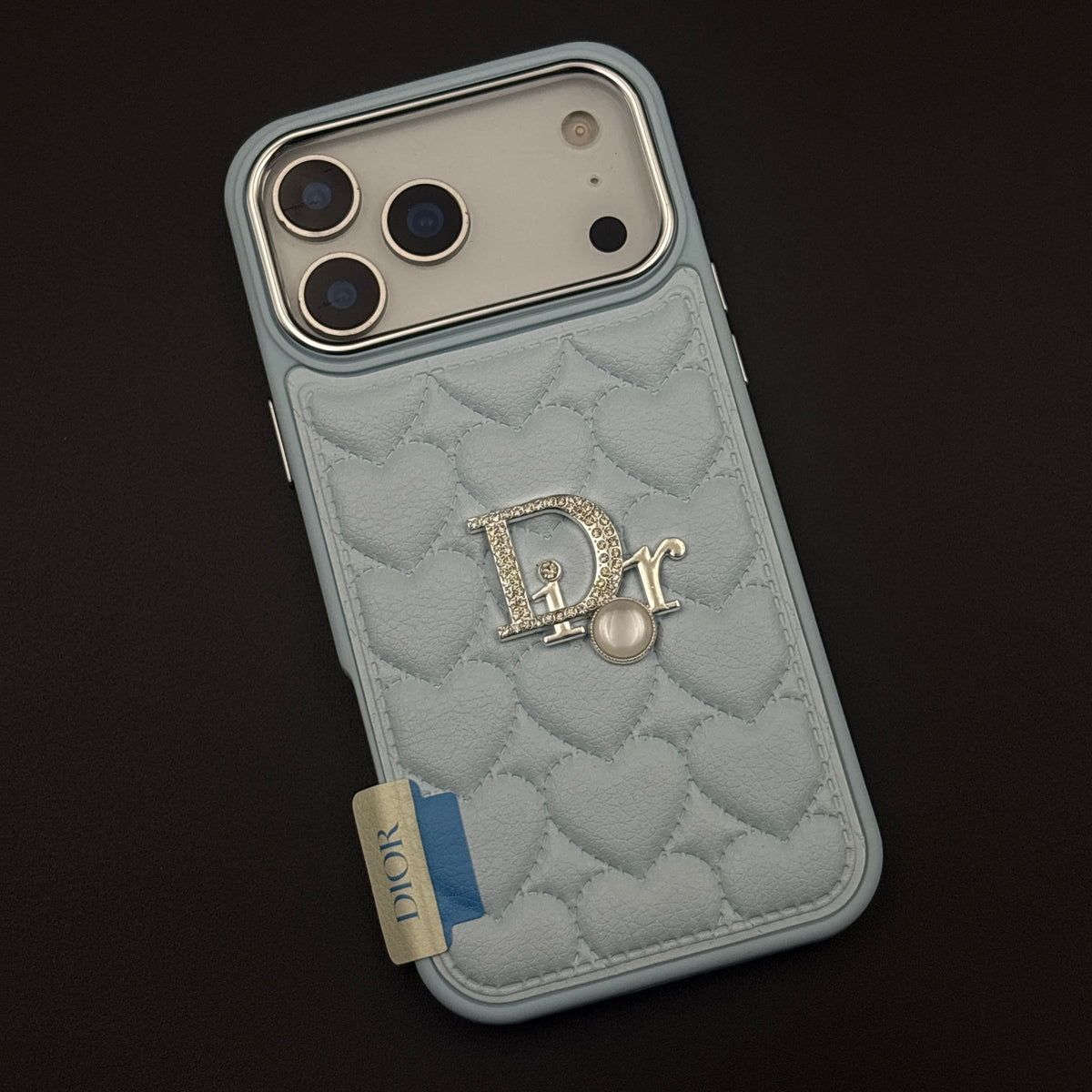 Luxury Heart Quilted Leather Case Cover for iPhone 18 Pro | CD Pearl Diamond Edition