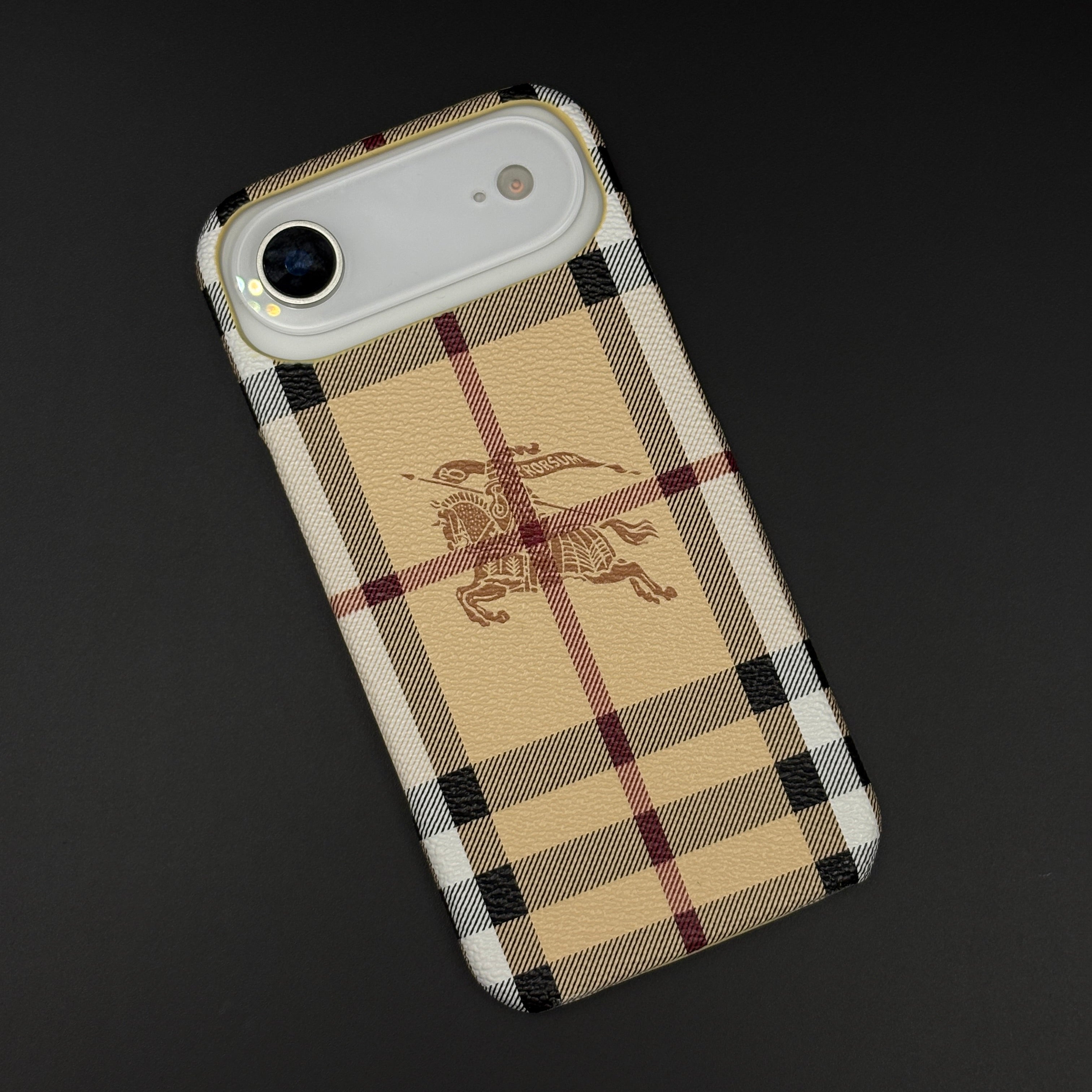 BBRY Branded Fine Leather Mobile Case Cover for iPhone 17 Air | Classic British Style Check Leather