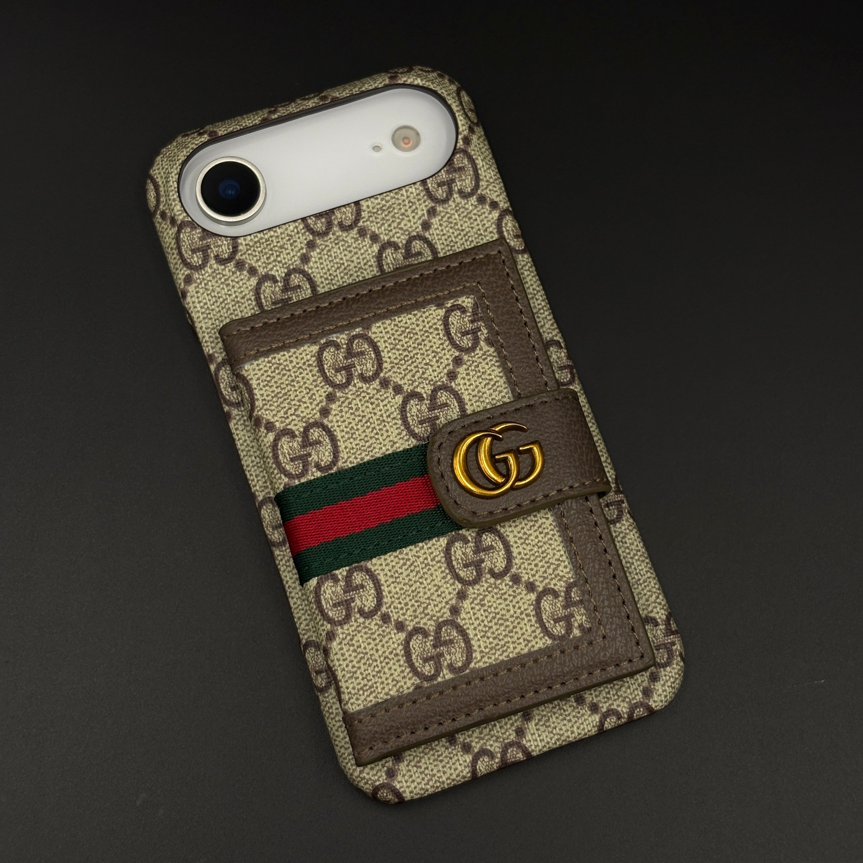 GG Monogram Cardholder Branded Mobile Case Cover for iPhone 17 Air | Slim Wallet | Fine PU Leather