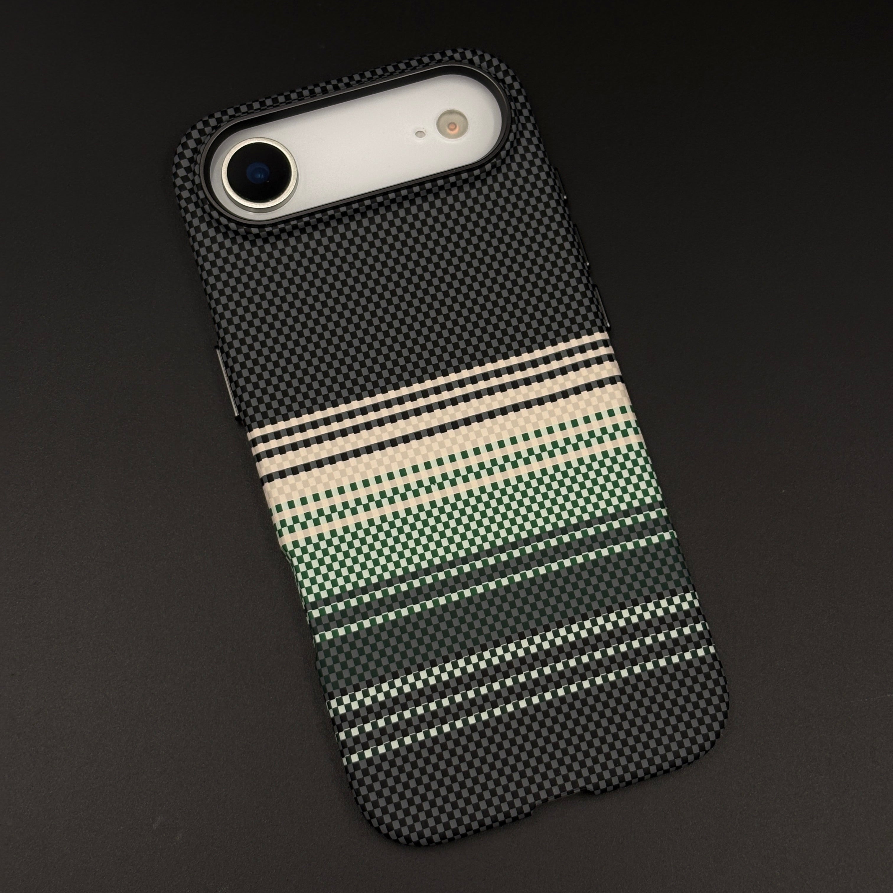 Green Yellow Striped Premium Mobile Case Cover for iPhone 17 Air | Rare Aramid Texture Finish | Real Carbon Fibre Feel | Hidden MagSafe