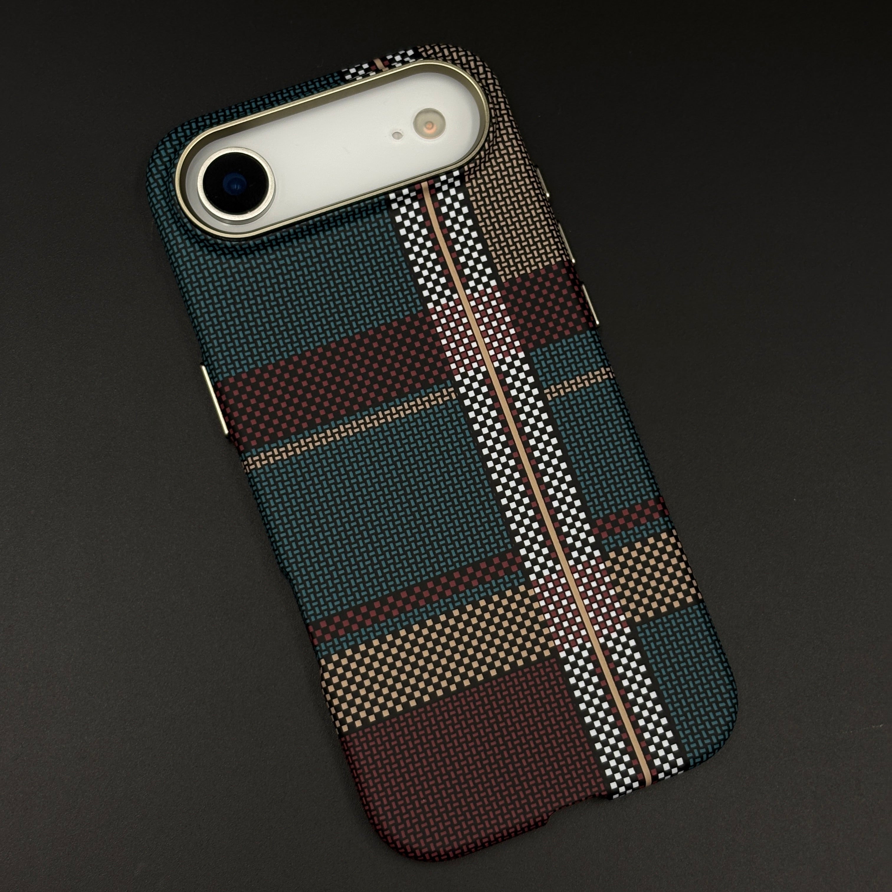 Minimalist Plaid Red Green Mobile Case Cover for iPhone 17 Air | Rare Aramid Texture Finish | Real Carbon Fibre Feel | Hidden MagSafe