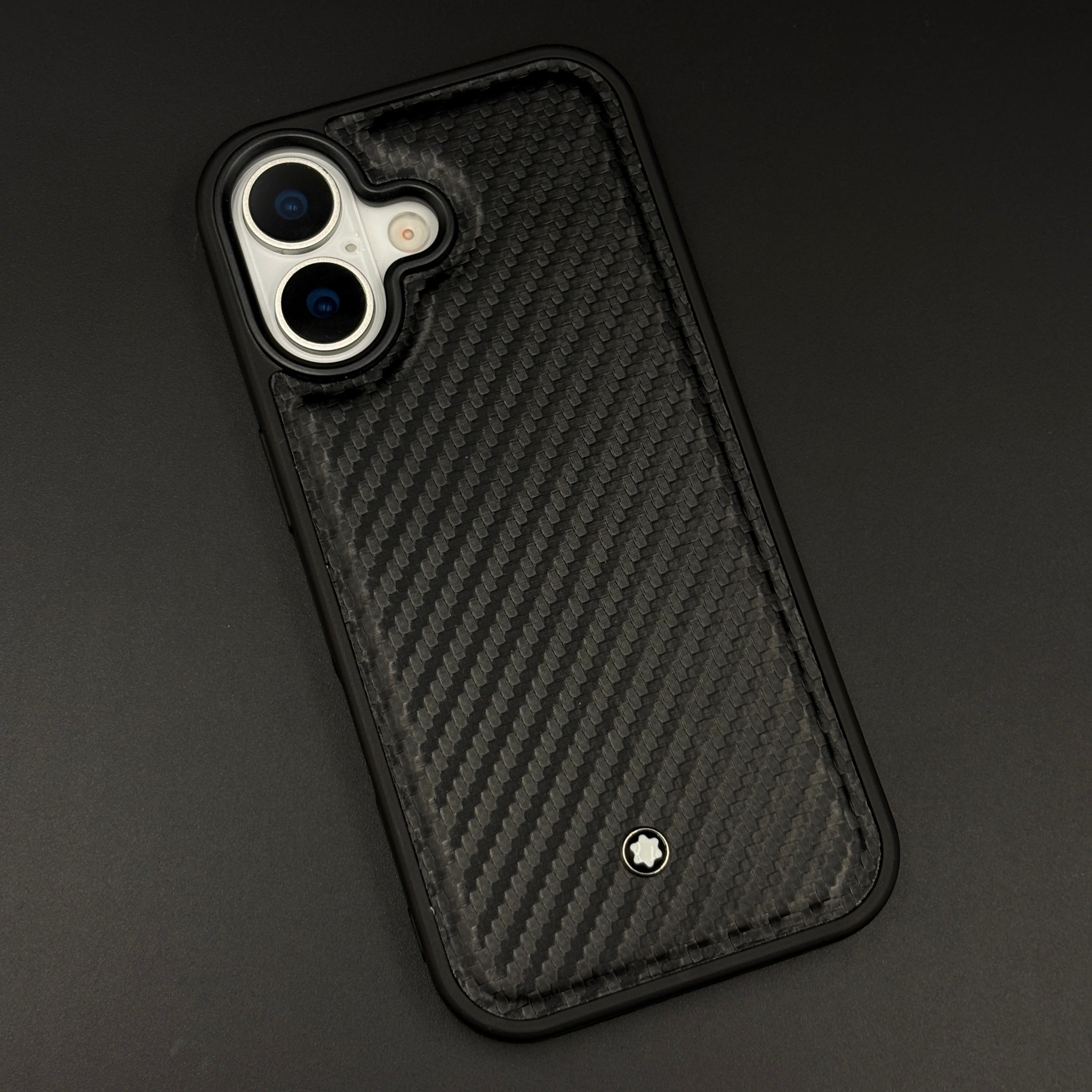 Carbon Fibre MB Logo Case for iPhone 17 | Luxury Embossed Leather Protection