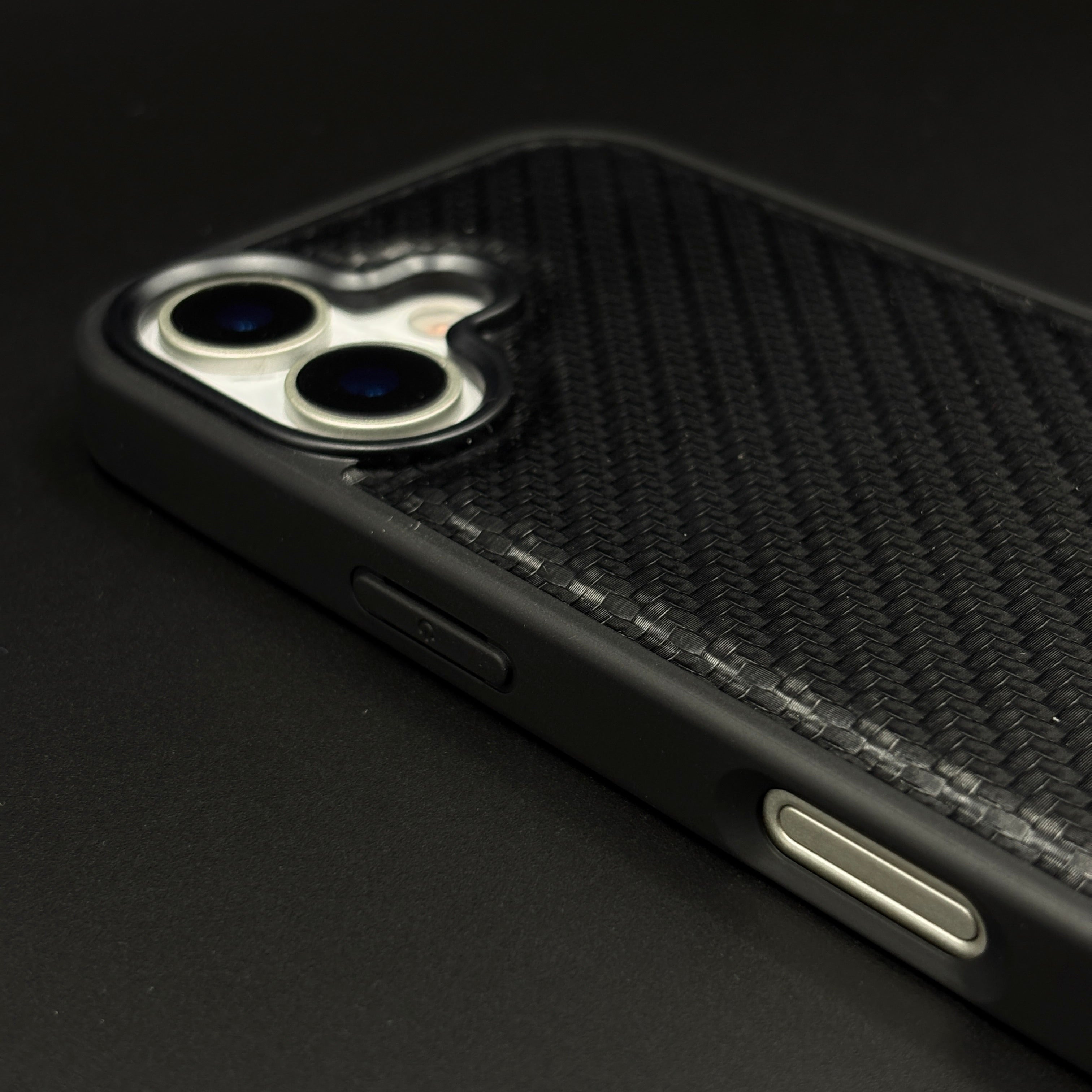 Carbon Fibre MB Logo Case for iPhone 17 | Luxury Embossed Leather Protection