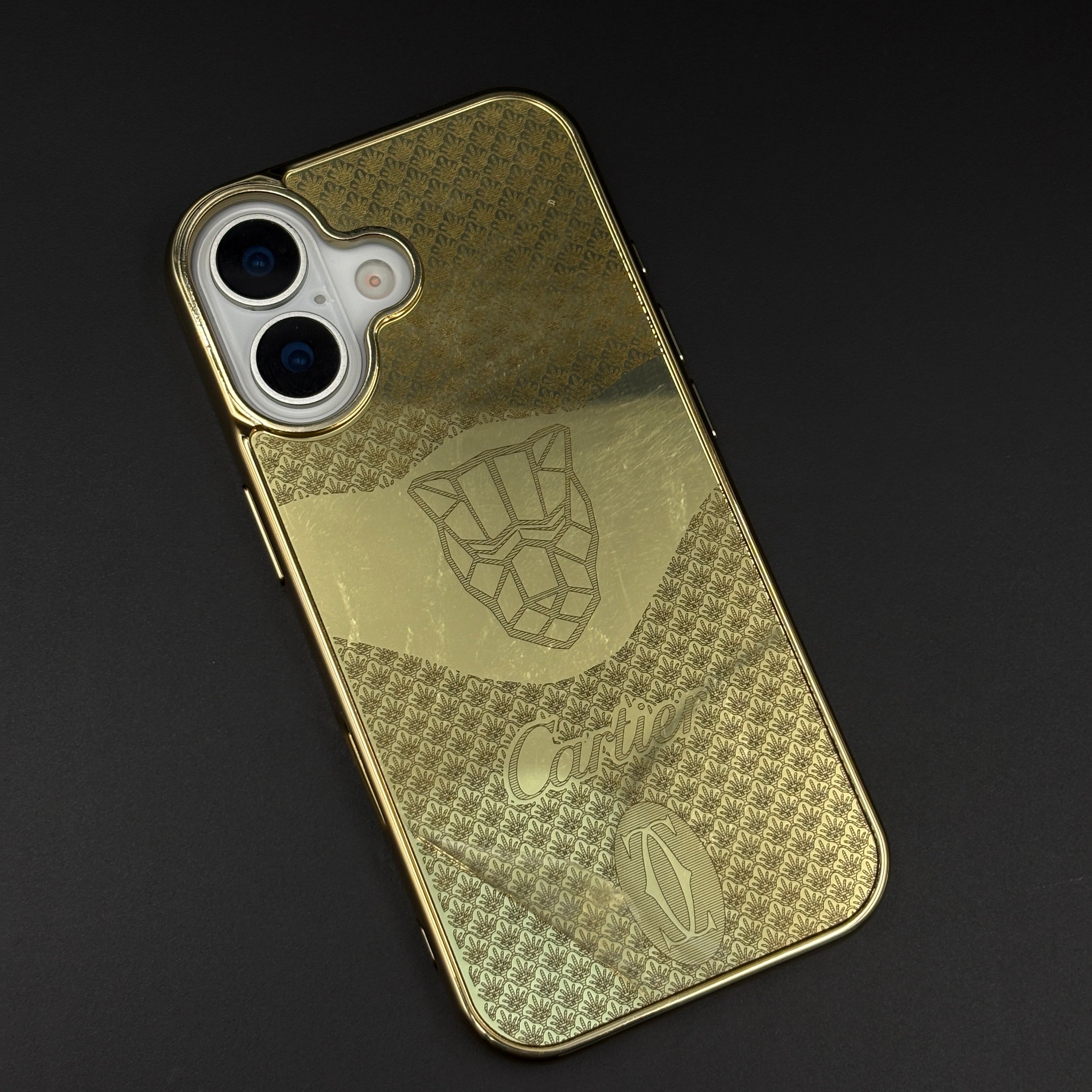 Handcrafted 24K Gold Plated Branded Wolf Mobile Case Cover for iPhone 17 | Reflective Gold Finish