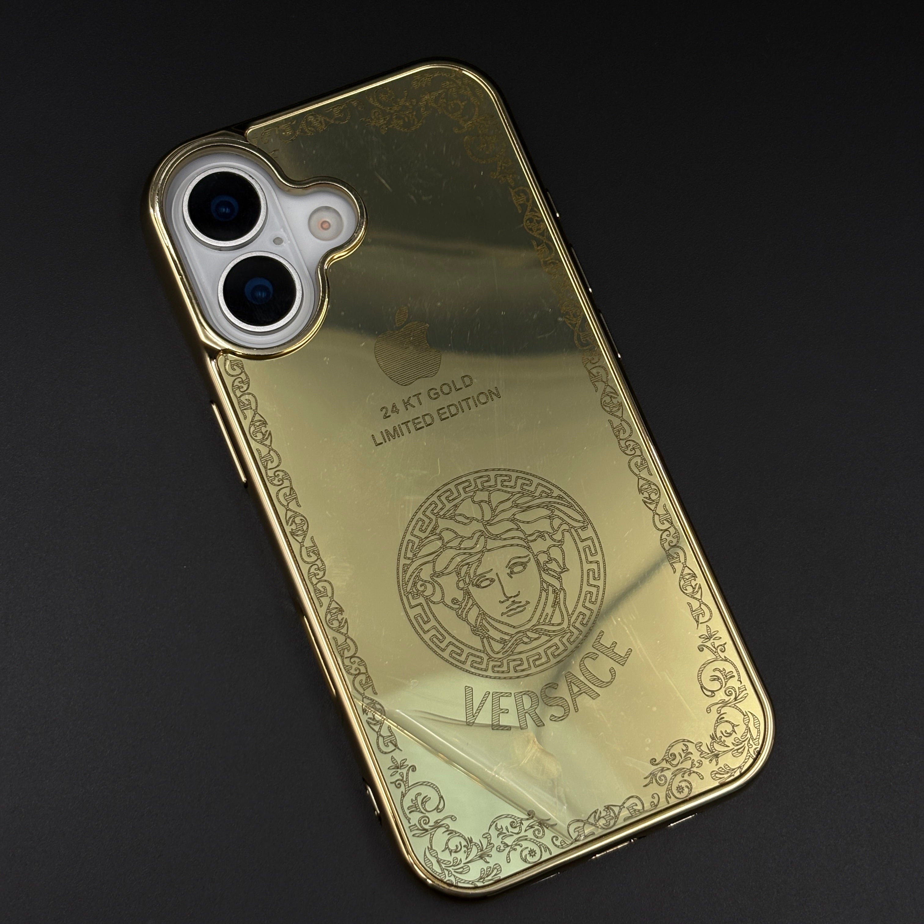 Handcrafted 24K Gold Plated Branded VS Logo Mobile Case Cover for iPhone 17 | Reflective Gold Finish